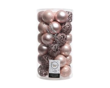 Cutie cu 37 Globuri Asortate Blush Pink Decoris, plastic, roz