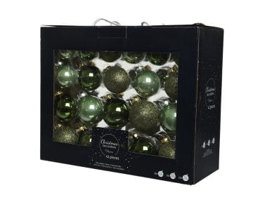 Cutie cu 42 Globuri Decoris Green Mix, plastic, verde