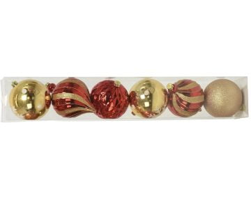 Cutie 6 Globuri Decoris, 15 cm, plastic, rosu/auriu