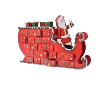Decoratiune Decoris Advent Calendar Sleigh, 6x35x23 cm, MDF, rosu