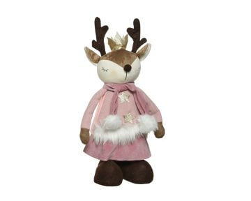 Decoratiune Decoris Deer Standing Girl, 24x15x78 cm, poliester, roz