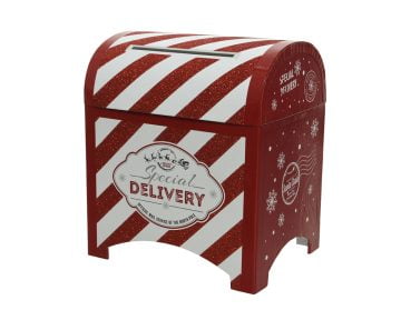 Decoratiune Mailbox White Stripes Decoris, 16x20x23,5 cm, hartie, rosu/alb