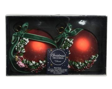 Set 2 Globuri Bauble-poly Decoris, 8cm, sticla, rosu/verde