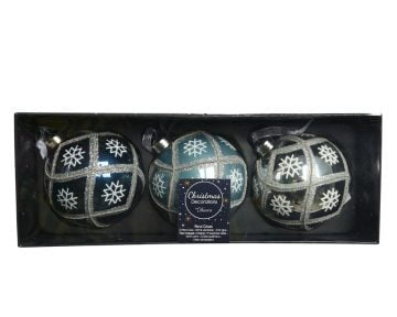 Set 3 Globuri Bauble Glass Pearl Decoris, 8cm, sticla, albastru