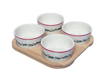 Set 4 Boluri Cu Suport Tapas Decoris, bambus, multicolor