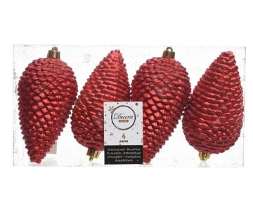 Set 4 Globuri Pinecone Red Decoris, plastic, rosu