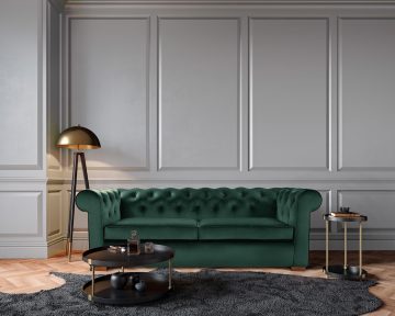 Canapea Extensibila Oxford Chesterfield, 3 locuri, textil, verde