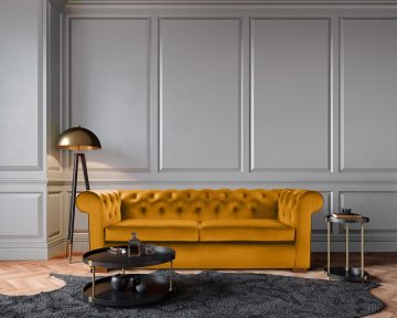 Canapea Extensibila Oxford Chesterfield, 3 locuri, textil, mustard