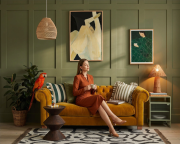 Canapea Extensibila Oxford Chesterfield, 3 locuri, textil, mustard