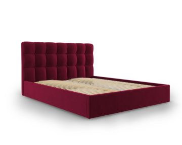 Pat Dormitor Matrimonial Mazzini Sofas Nerin Burgundy, 160x200 cm, lada de depozitare, catifea, bordo