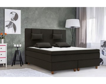 Pat Dormitor Boxspring Borgholm, saltea cu arcuri Pocket , topper, 180x200 cm, Gri inchis