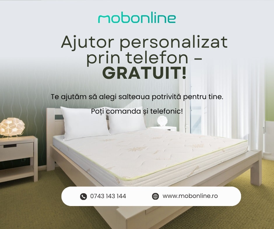 <p>Ajutor personalizat prin telefon. Te ajutam sa alegi salteaua potrivita pentru tine! </p>